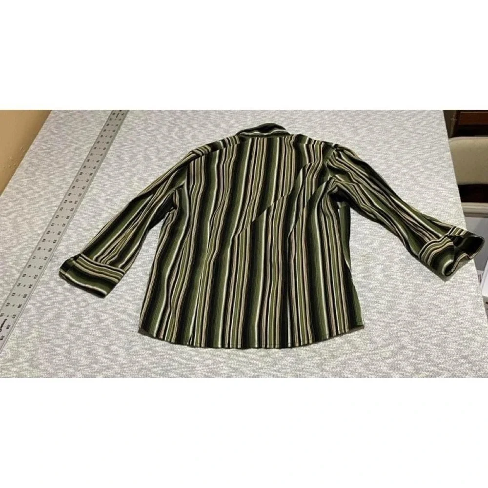 Fred David Stretch Black/Green Vertical Striped Blouse women S. SKU-B725
